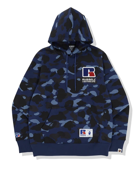 BAPE x Russell Color Camo College Pullover HoodieBlue