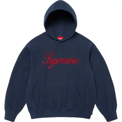 Embroidered Script Hooded Sweatshirt Navy