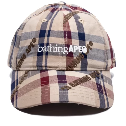 BAPE Logo Check Pattern Cap Beige