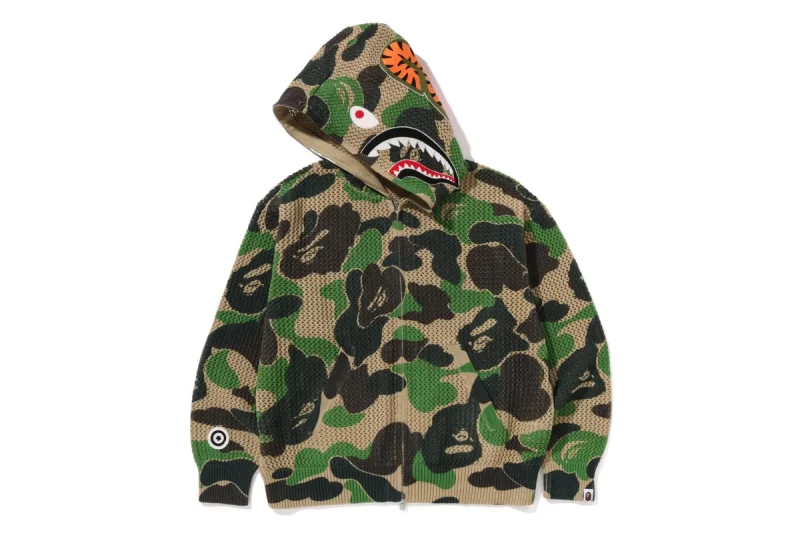 BAPE ABC Camo Crochet Relaxed Full Zip Hoodie Green - Imagen 2
