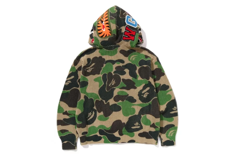 BAPE ABC Camo Crochet Relaxed Full Zip Hoodie Green - Imagen 3