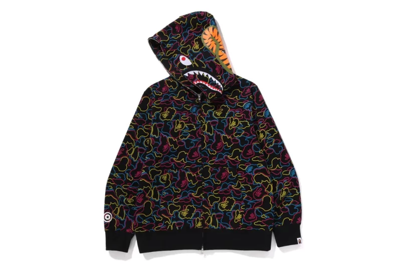 BAPE Neon Camo Shark Full Zip Hoodie Colors - Imagen 2