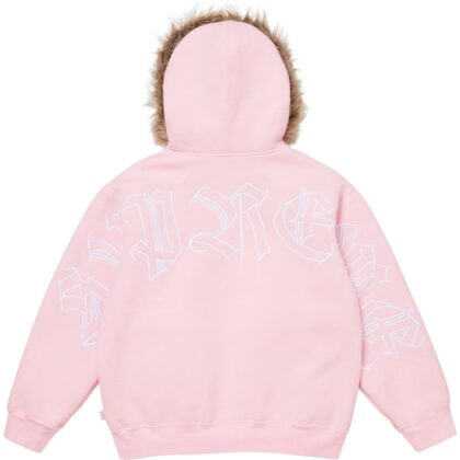SUPREME Faux Fur Zip Up Hooded Sweatshirt Pink