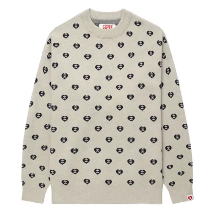 BAPE Heart Birdseye Jacquard Sweater Ladies Beige