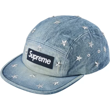 SUPREME Stars Studded Denim Camp Cap Washed Indigo